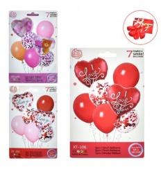 Воздушные шарики MK 5645 "I Love you", 5шт 12 дюймов, 2шт 17 дюймов, лента 10м, 3 цвета, в пакете