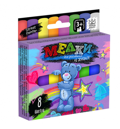 Мел для рисования на асфальте MEL-02-02 "Danko-toys", 8 цветов, тонкие