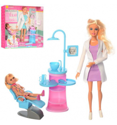 Кукла DEFA 8408-BF врач - стоматолог, шарнирная , дочка , мебель, в коробке