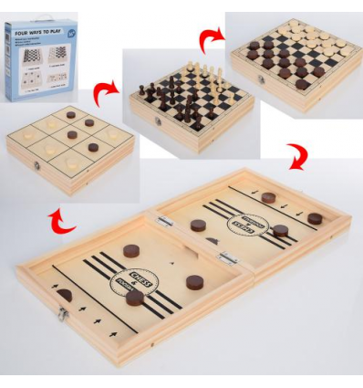 Деревянная игрушка MD 1605 Игра, 4 в 1 (шахматы, шашки), в коробке