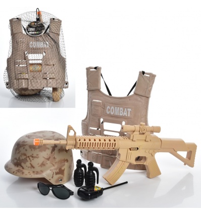 Набор с оружием SW-207 военный, автомат (трещетка) 58 см, жилет, каска, очки, рация, в сетке