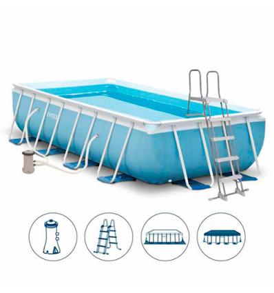 Басейн каркасний 26792 (1шт/ящ) INTEX, прямокут, 488-244-107 см, 10874 л, фільтр-насос, сходи, підстилка, тент, в коробці