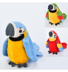 М'яка іграшка MP 2179-1 папуга, 22 см, повторюшка, співає, махає крилами,на батарейках, 3 кольори, в пакеті,