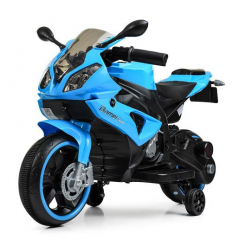 Мотоцикл M 4103-4 (1шт/ящ) Bambi Racer, 2 мотори 25W, 2 акуммулятор 6V/5AH, MP3, USB, світло, колеса, в коробці, синій