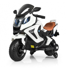 Мотоцикл M 3681 AL-1 (1шт/ящ) Bambi Racer, 2 мотори 18 W, 12V/7A, ручка газу, гумові колеса, USB, музика, шкіряні сидіння, білий