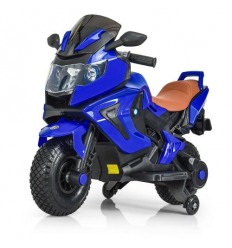 Мотоцикл M 3681 AL-4 (1шт/ящ) 2 мотори 18 W, 12V/7A, ручка газу, гумові колеса, USB, музика, шкіряні сидіння, синій