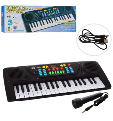 Синтезатор MQ-3768 D размер 43 см, 37 клавишь, микрофон, запись, демо, USB шнур, на батарейках