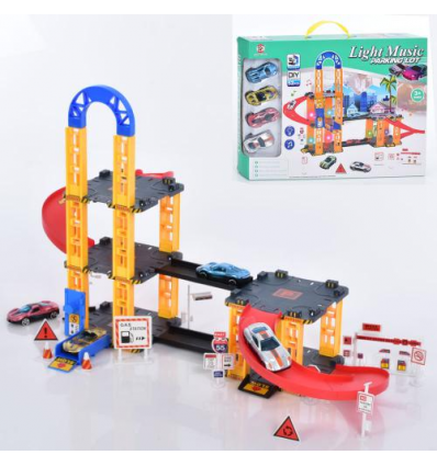 Гараж 0908-70A (24шт) 50-33-20см, машинка 4шт, звук, світло, на бат-ці, в кор-ці, 43-32,4-5см