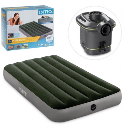 Велюр матрац 64777 (4шт/ящ) INTEX, 99-191-25см, до 136кг, насос на батарейках (6 батарейок типу "С"), зелений, в коробці