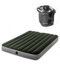 Велюр матрас 64778 (3шт/ящ) INTEX 137-191-25см, до 272кг, насос на батарейках, зеленый, в коробке