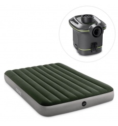 Велюр матрас 64779 (3шт/ящ) INTEX 152-203-25см, до 272кг, насос на батарейках , зеленый ,в корбке