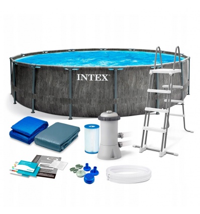 Бассейн каркасный 26744 (1шт/ящ) INTEX 549-122см, фильтр-насос (220-240V), лестница, подстилка, тент