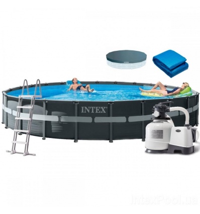 Бассейн каркасный 26340 (1шт/ящ) INTEX 732-132, 47241л, фильтр-насос, лестница, подстилка, тент, в к