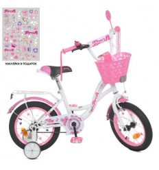 Велосипед детский PROF1 14д. Y 1425-1K (1шт/ящ) Butterfly, SKD 75, бело-розовый,фонарь,звонок,зеркал