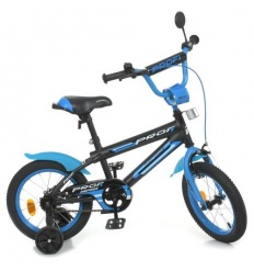 Велосипед дитячий PROF1 14д. Y 14323-1 (1шт/ящ) Inspirer, SKD 75, ліхтар, дзвінок, дзеркало, додаткові колеса, чорно-синій (мато