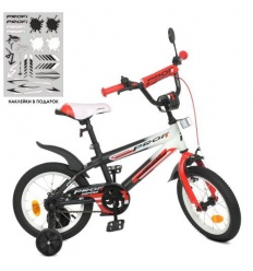 Велосипед детский PROF1 14д. Y 14325 (1шт/ящ) Inspirer, фонарь, звонок, зеркало, черно-бело-красный