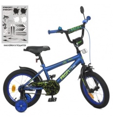 Велосипед дитячий PROF1 14д. Y 1472-1 (1шт/ящ) Dino, SKD 75, ліхтар, дзвінок, дзеркало, додаткові колеса, темно-синій (матовий)
