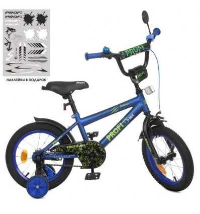 Велосипед детский PROF1 14д. Y 1472-1 (1шт/ящ) Dino, SKD 75, фонарь, звонок, зеркало, темно-синий