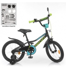 Велосипед дитячий PROF1 16д. Y 16224-1 (1шт/ящ) Prime, SKD 75, ліхтар, дзвінок, дзеркало, додаткові колеса, чорний (матовий)