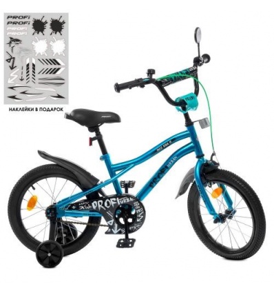 Велосипед дитячий PROF1 16д. Y 16253 S-1 (1шт/ящ) Urban, SKD 75, ліхтар, дзвінок, дзеркало, додаткові колеса, бірюзовий