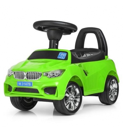 Каталка-толокарь M 3147 B-5 (1шт/ящ) Bambi Racer, муз, свет, резин. колеса, на батарейках, зеленый