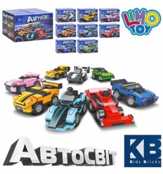 Конструктор KB 6001 LIMO TOY, машинки, інерційні, від 45 дет, 16 шт (8видів) в дисплеї, 30-20-17 см