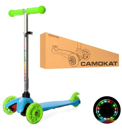 Самокат BB 3-013-4-C-BL (1шт/ящ) MINI, алюминий+пластмасса, 3 колеса ПУ-свет 2 первых 110 мм, поднож