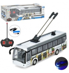 Автобус JC-043 A размер 21 см, р/у, аккумулятор, USB-зарядное, свет, в коробке