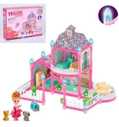 Будиночок 556-45 A поверхи-2, 46-30-в41 см, світло, меблі, лялька, тварини, будка, на бат-х, в короб