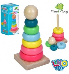 Деревянная игрушка MD 1982 Пирамидка, 13,5 см, кольца 6 шт, в коробке