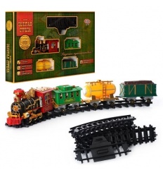 Ж/Д 0621 локомотив 27см, звук, свет, вагоны 3шт, 20 предметов, дым, на батарейках, в коробке