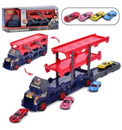 Набор с транспортом K 140-140 A11 трейлер 29,5 см, машинки 7см 4шт, в коробке