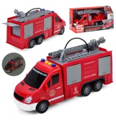 Пожарная машина JS 139-40 размер 27см, рез колеса, подв детали, брызгает водой, звук, свет, на бат