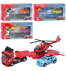 Трейлер M 7138-29 металл, 26см, машина 8,5см, вертолет 14см, инерционный, 4 вида, в коробке