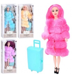 Кукла 2605 C размер 29см, шарнирная, чемодан, 4 цвета, в коробке