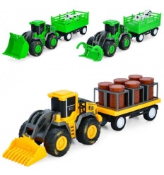 Бульдозер 669-73-74 инерционный, 41см, животные, бочки, 3 вида (2 цвета), в кульку