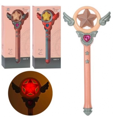 Волшебная палочка 586-M3-4 размер 32 см, микс цветов, музыка, свет, на батарейках, в коробке