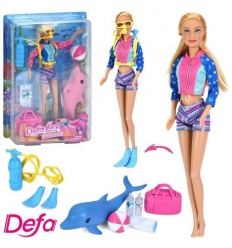 Кукла DEFA 8472 рост 29 см, аквалангистка, дельфин, сумка, 2 вида, на листе
