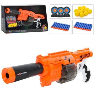 Автомат G9 (8шт) 53см, м'які кулі 3види (30шт), мішень 3шт, на бат-ці, в кір-ці, 57,5-31,7-12см