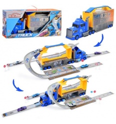 Трейлер 660-S 46 (12шт) 43см, 2в1 (гараж-трек), машини(метал) 7см 4шт, дорожні знаки, в кор-ці,