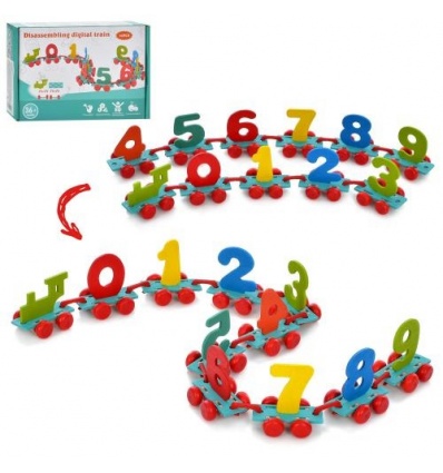 Дерев'яна іграшка MD 1940 Паровозик, 10 вагонів, цифри, в коробці,