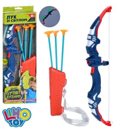Лук MR 0687 размер 40 см, стрелы на присосках 3шт, свет, на батарейках (табл), в коробке