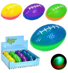 Мяч детский MS 4496 (1уп/12шт) регби, массажный, 8см, свет, бат(табл), 12шт (4цвета) в дисплее