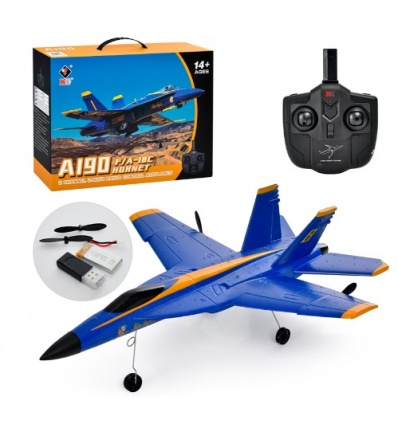 Літак A 190 (F-18) р/у, розмір 39,5 см, акумулятор, пінопласт, 2 канали, USB зарядка, в коробці