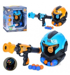 Пистолет YG 10 P Шлем, пистолет помповый 40 см,, звук, свет, мишень, шарики - 12 шт, на батарейках