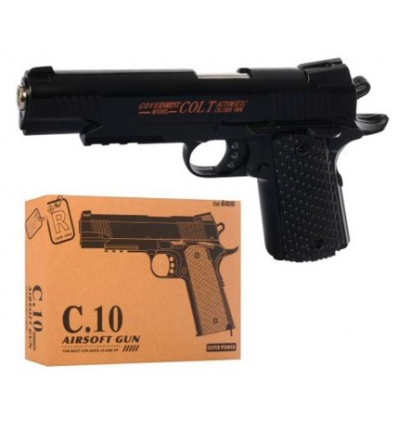 Пистолет C 10-10 металлический 22 см, на пульках, в коробке